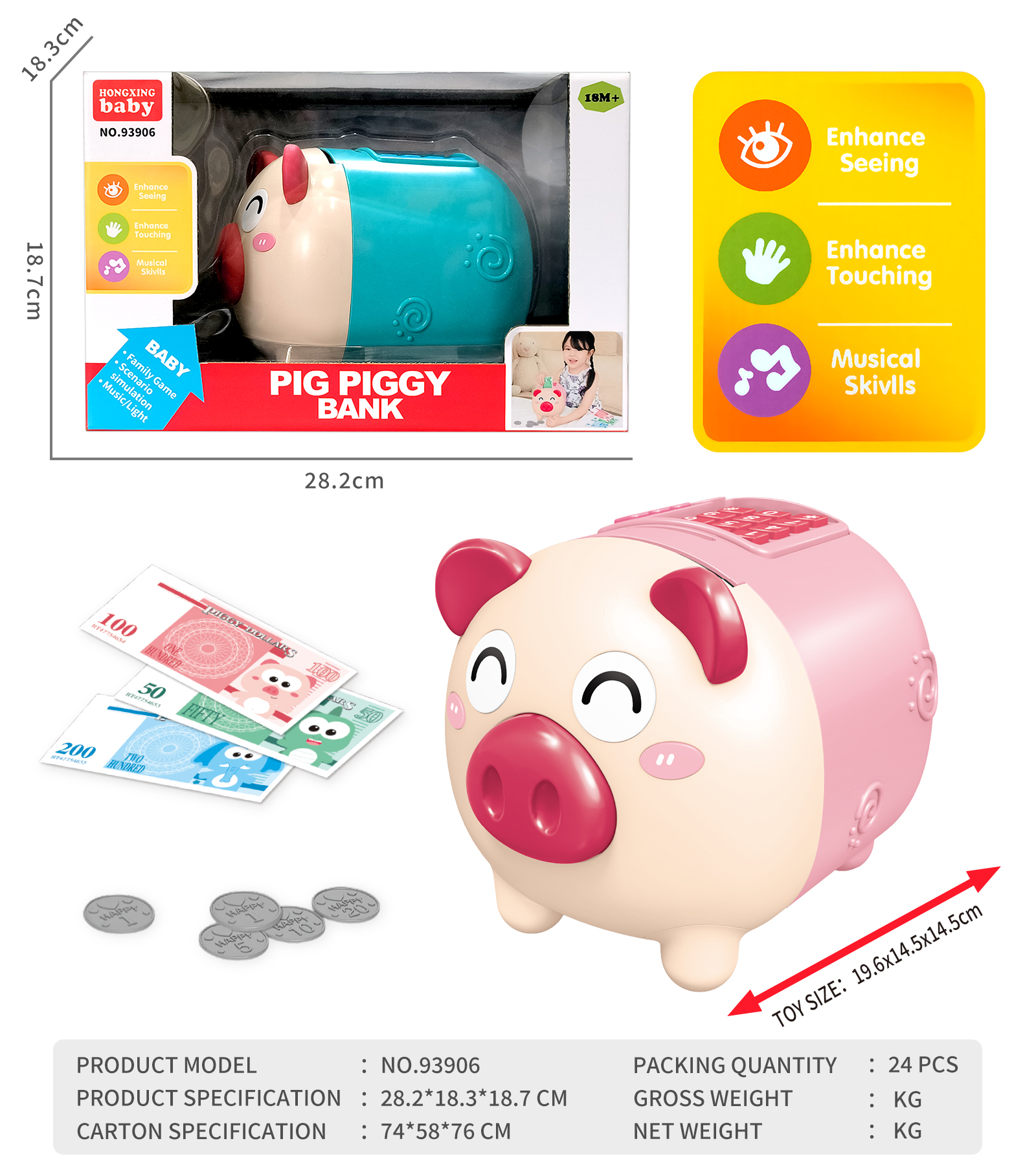 FUN SOUND AND LIGHT PIG PIGGY BANK BABY TOY-93906 FUN SOUND AND LIGHT PIG PIGGY BANK BABY TOY-93906
