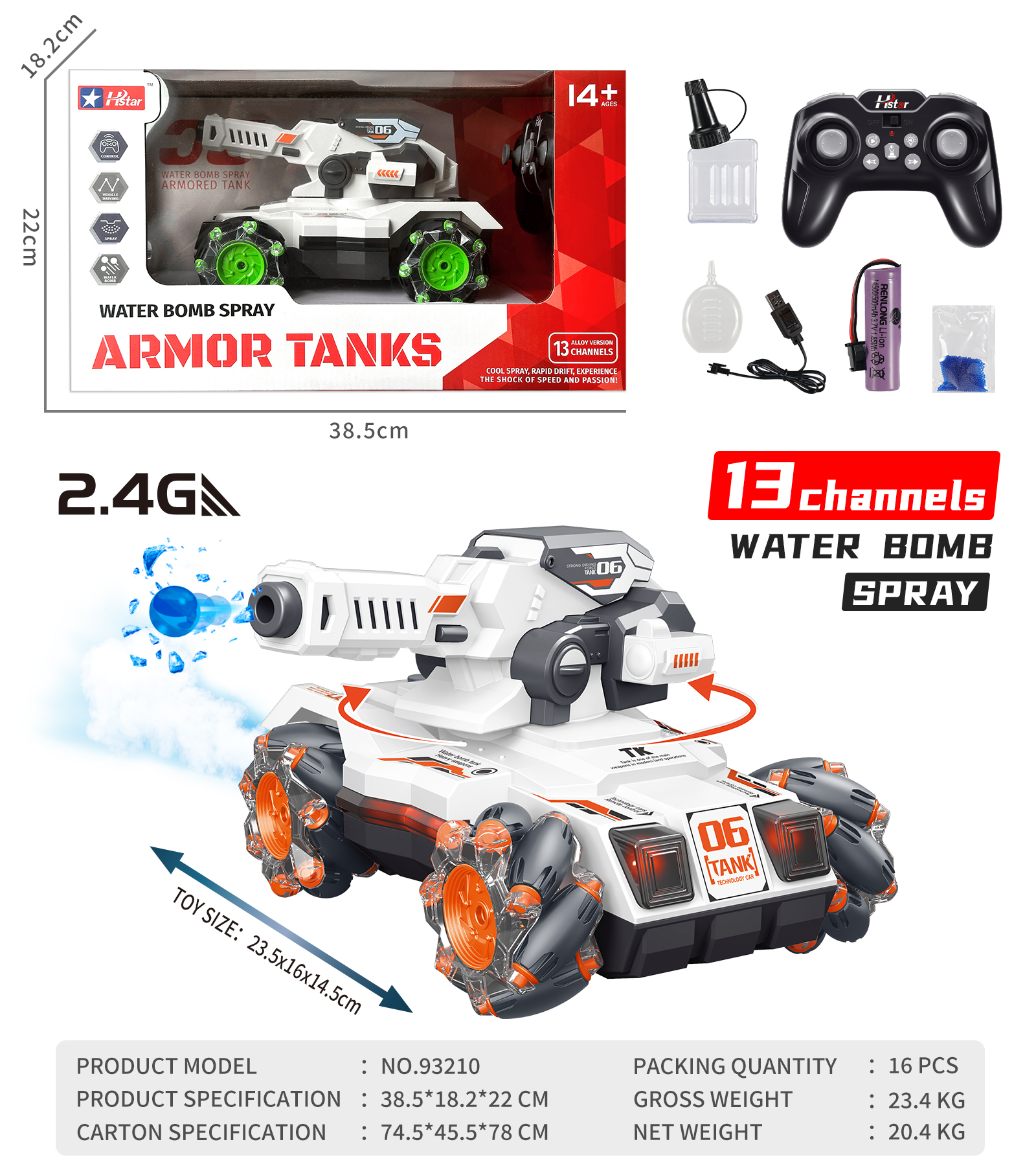 1/14 REMOTE CONTROL SPRAY WATER BOMB TANK-93210 1/14 REMOTE CONTROL SPRAY WATER BOMB TANK-93210