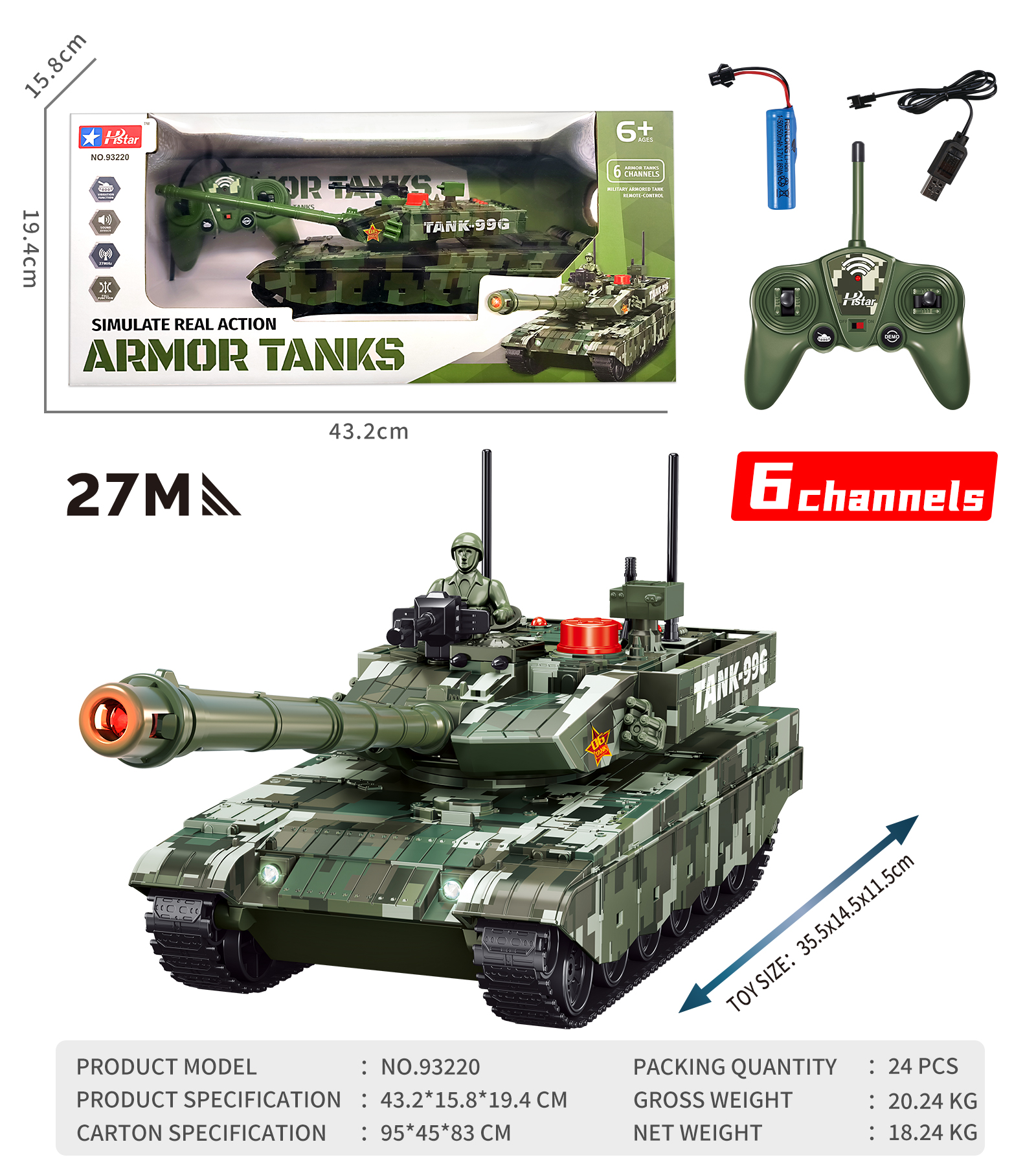 1/16 BATTLE ARMORED REMOTE-CONTROLLED TANK-93220 1/16 BATTLE ARMORED REMOTE-CONTROLLED TANK-93220