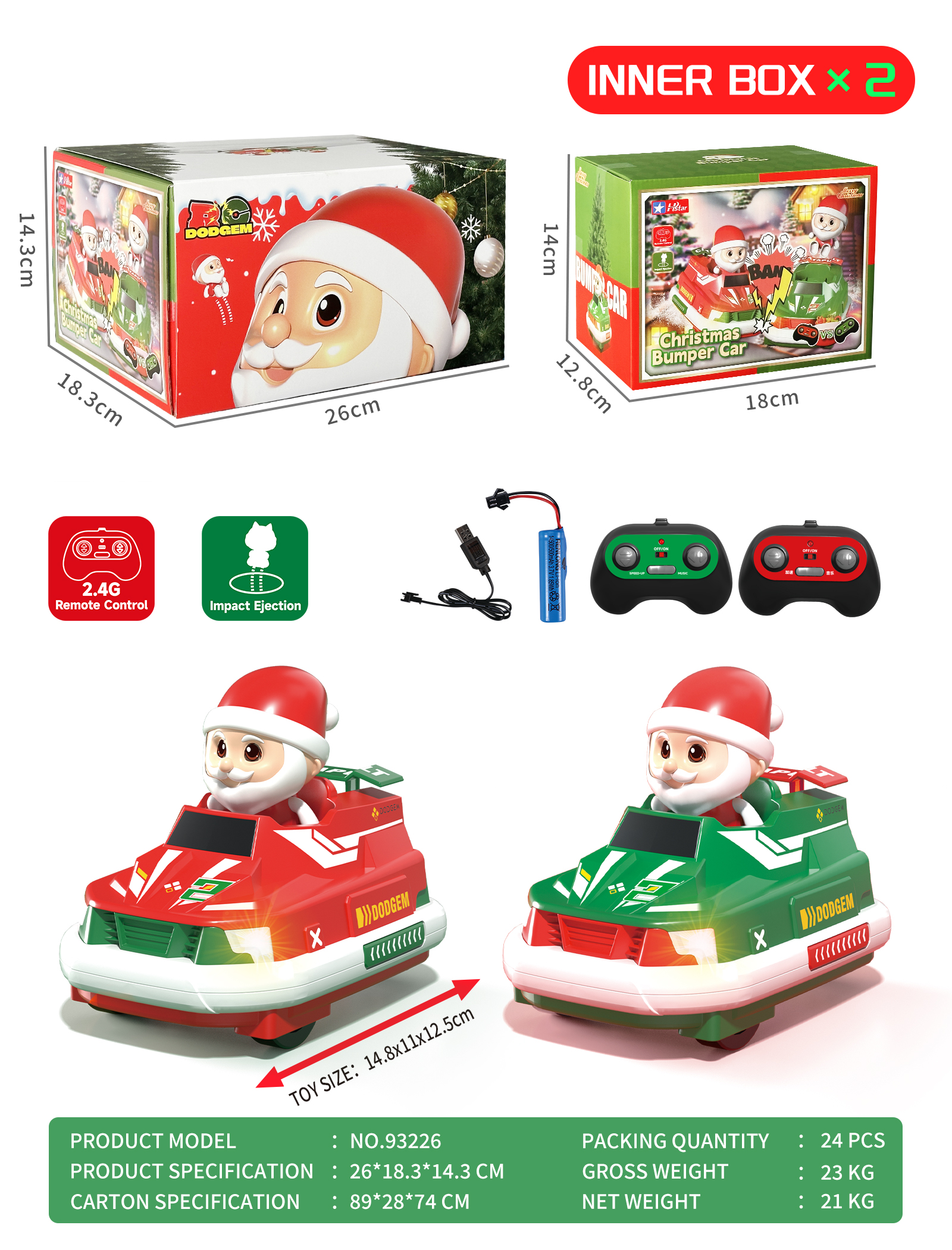 REMOTE CONTROL CHRISTMAS BUMPER CAR(Sealed color box)-93226 REMOTE CONTROL CHRISTMAS BUMPER CAR(Sealed color box)-93226