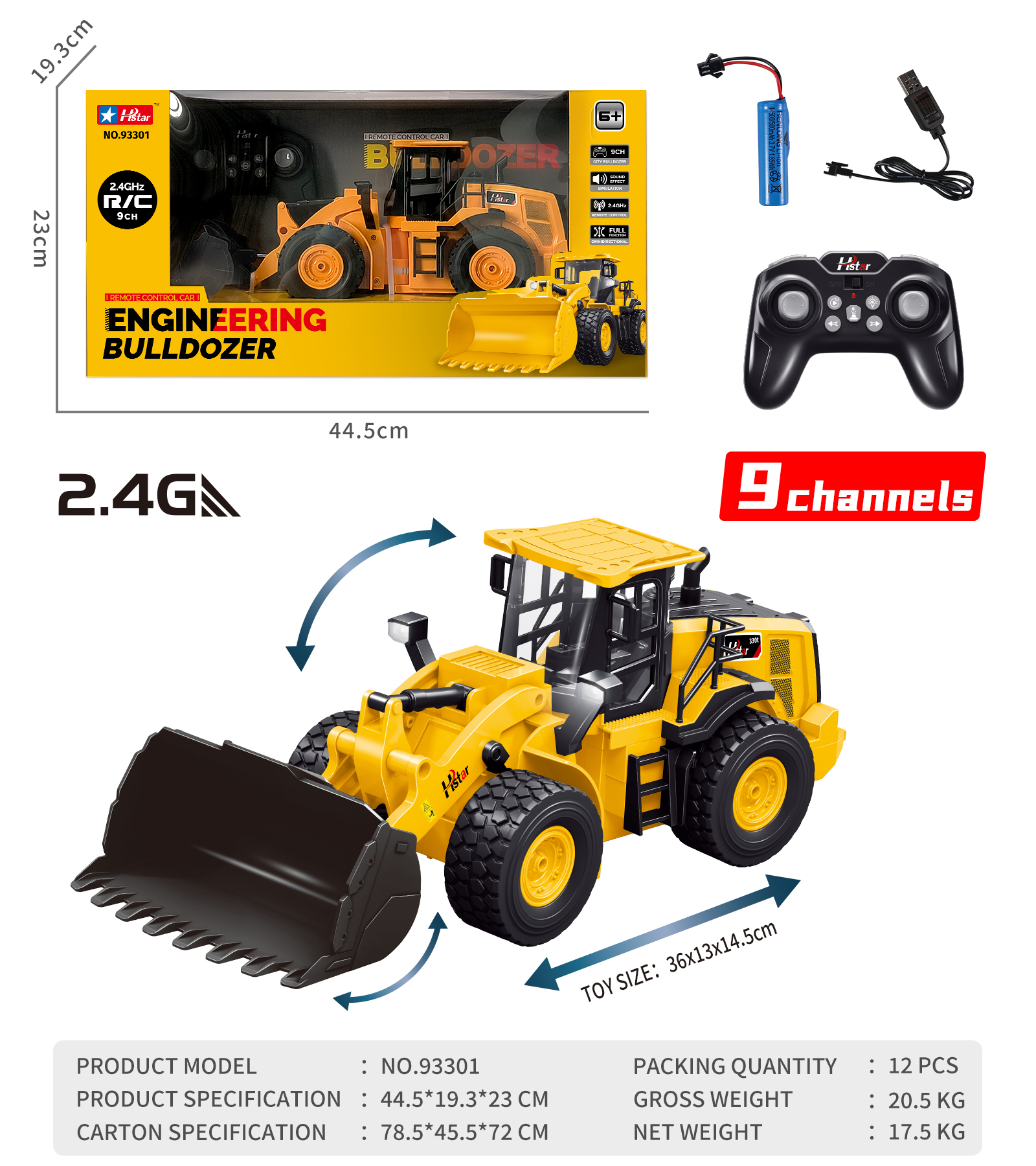 1/12 REMOTE CONTROL BULLDOZER 9 CHANNEL-93301 1/12 REMOTE CONTROL BULLDOZER 9 CHANNEL-93301