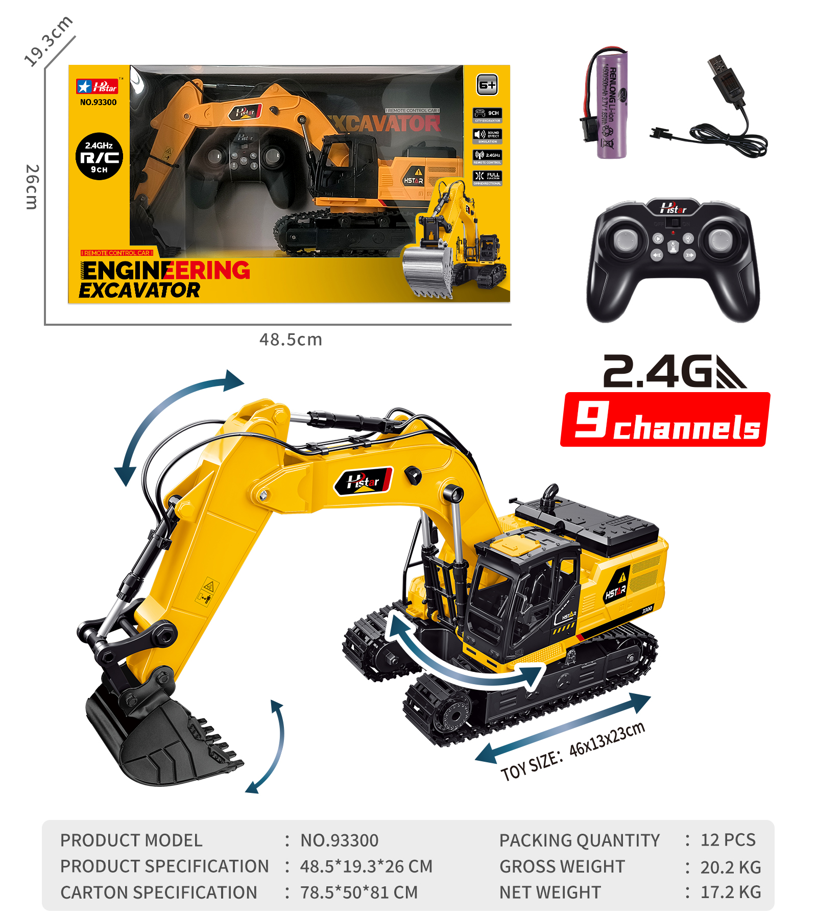 1/12 REMOTE CONTROL EXCAVATOR 9 CHANNEL-93300 1/12 REMOTE CONTROL EXCAVATOR 9 CHANNEL-93300
