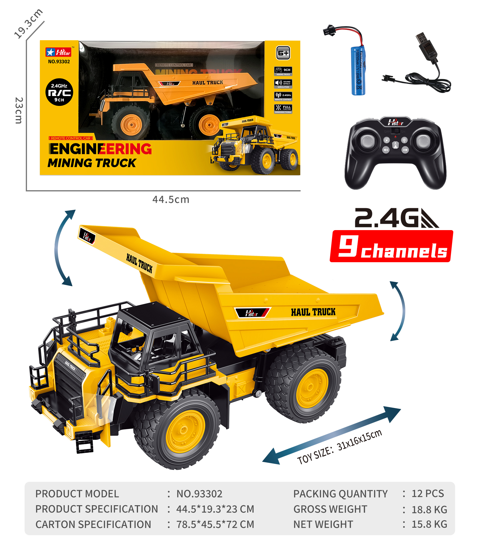 1/12 REMOTE CONTROL MINING TRUCK 9 CHANNEL-93302 1/12 REMOTE CONTROL MINING TRUCK 9 CHANNEL-93302