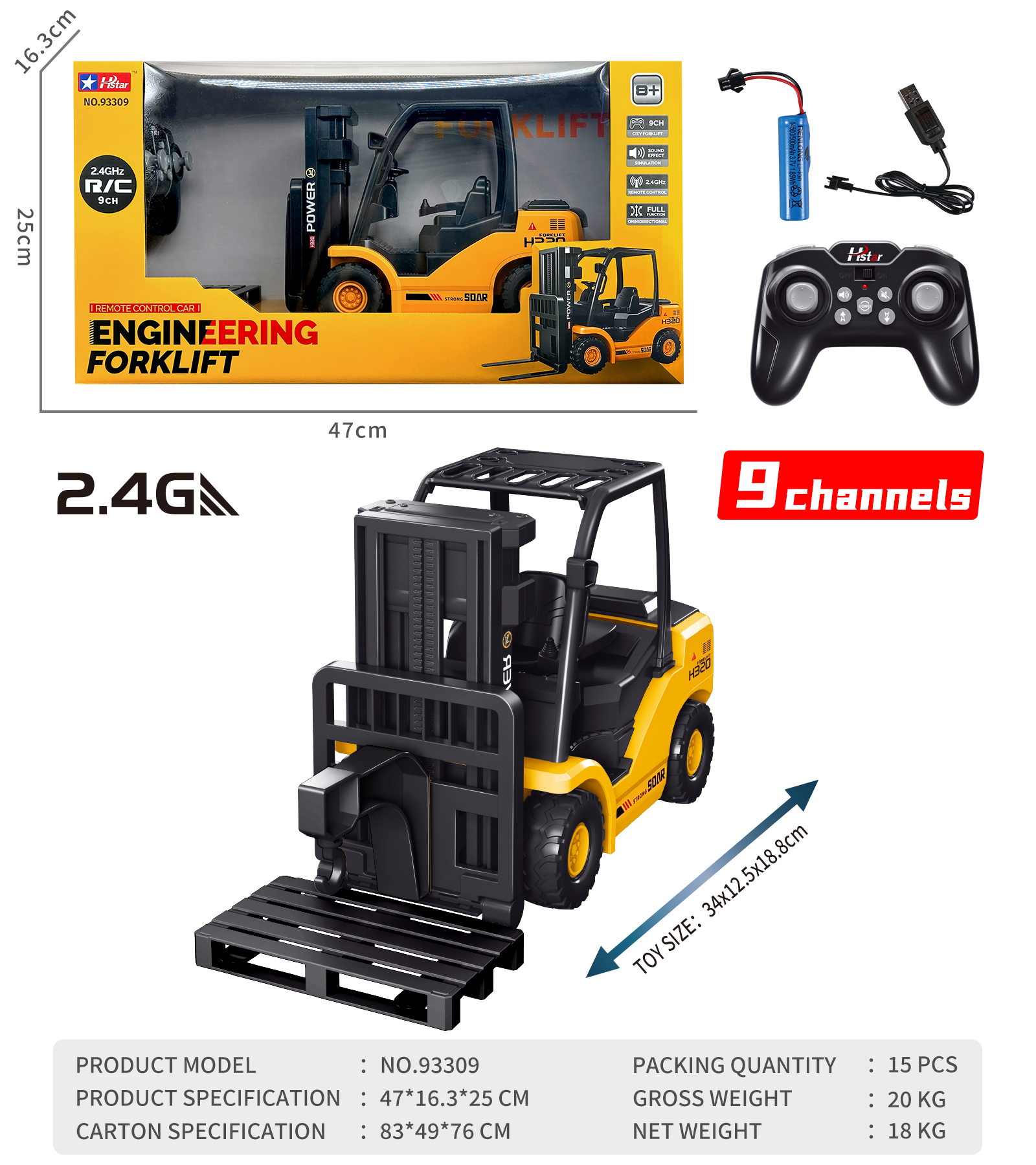 1/12 REMOTE CONTROL FORKLIFT 9 CHANNEL-93309 1/12 REMOTE CONTROL FORKLIFT 9 CHANNEL-93309