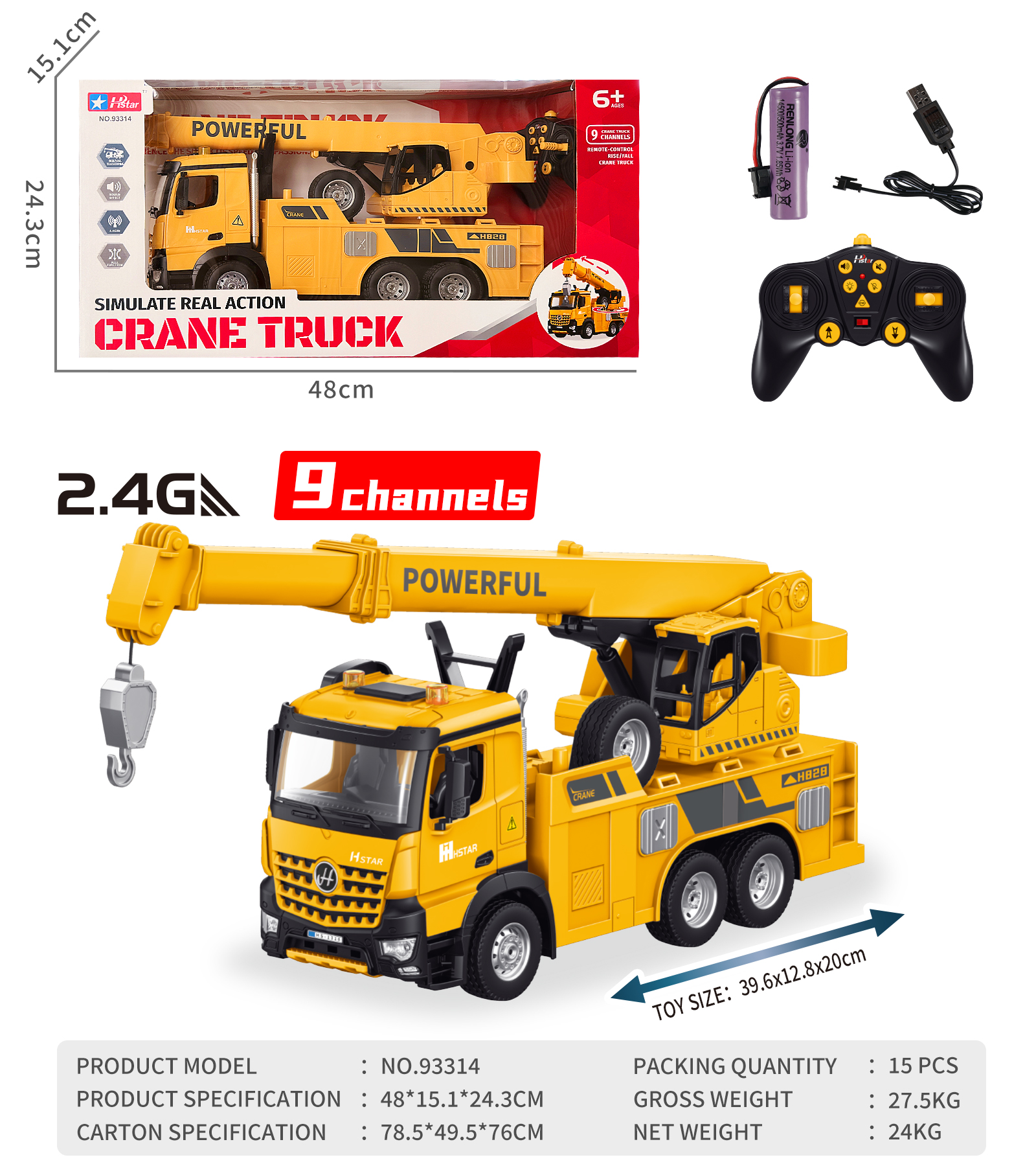 REMOTE CONTROL CRANE TRUCK 9 CHANNEL-93314 REMOTE CONTROL CRANE TRUCK 9 CHANNEL-93314