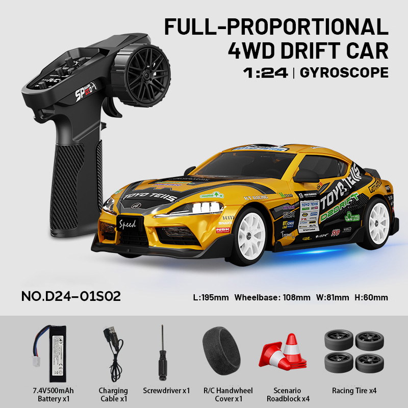4WD RC Drifting Car | 1:24 Scale, Gyroscope Stabilization, 2.4G Full-Proportional Control