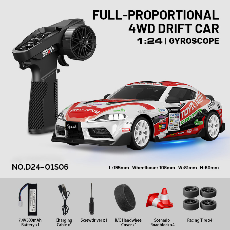 1/24 RC Drift Car 4WD – LED Lights & Drift Tires, 25KM/H